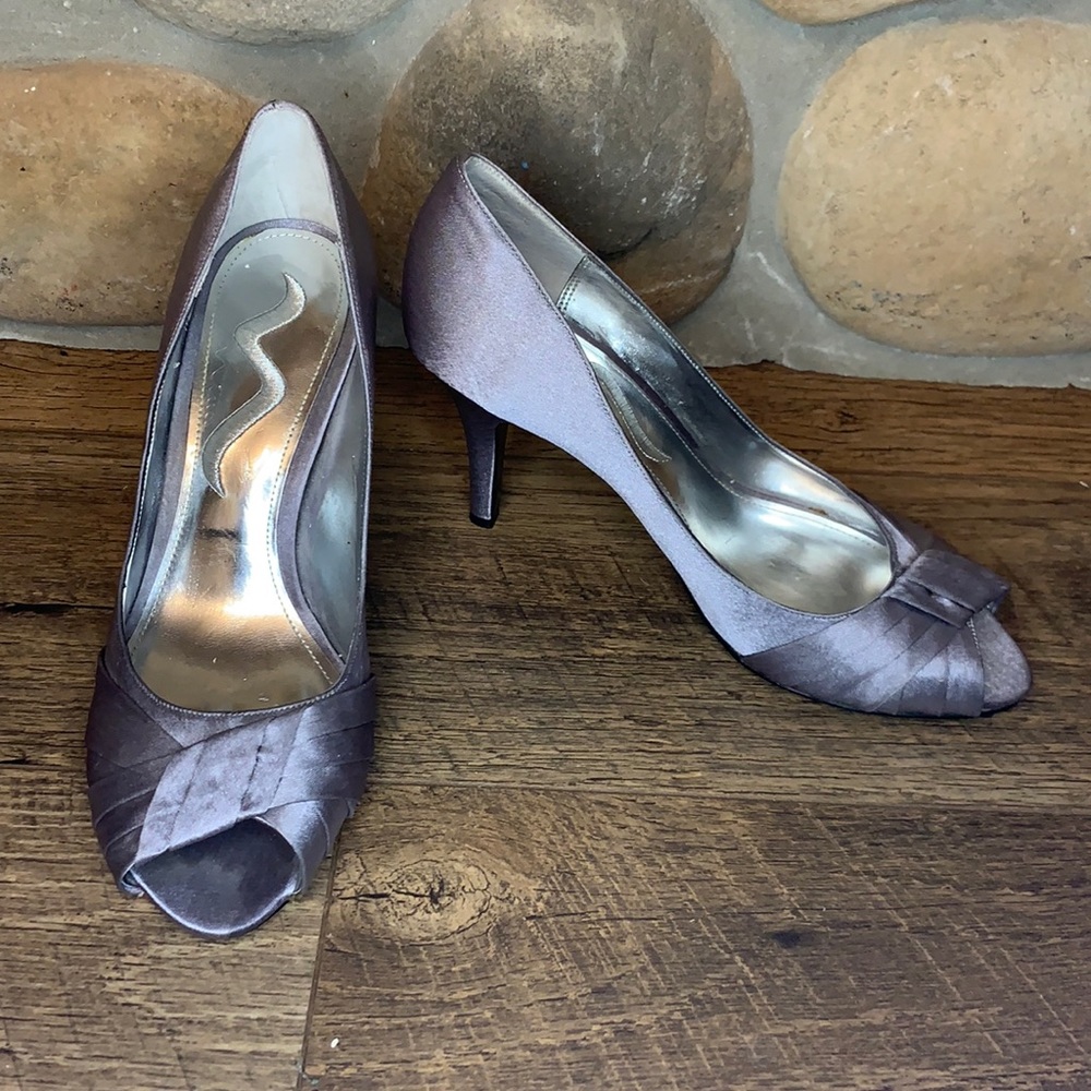 Nina grey satin heels